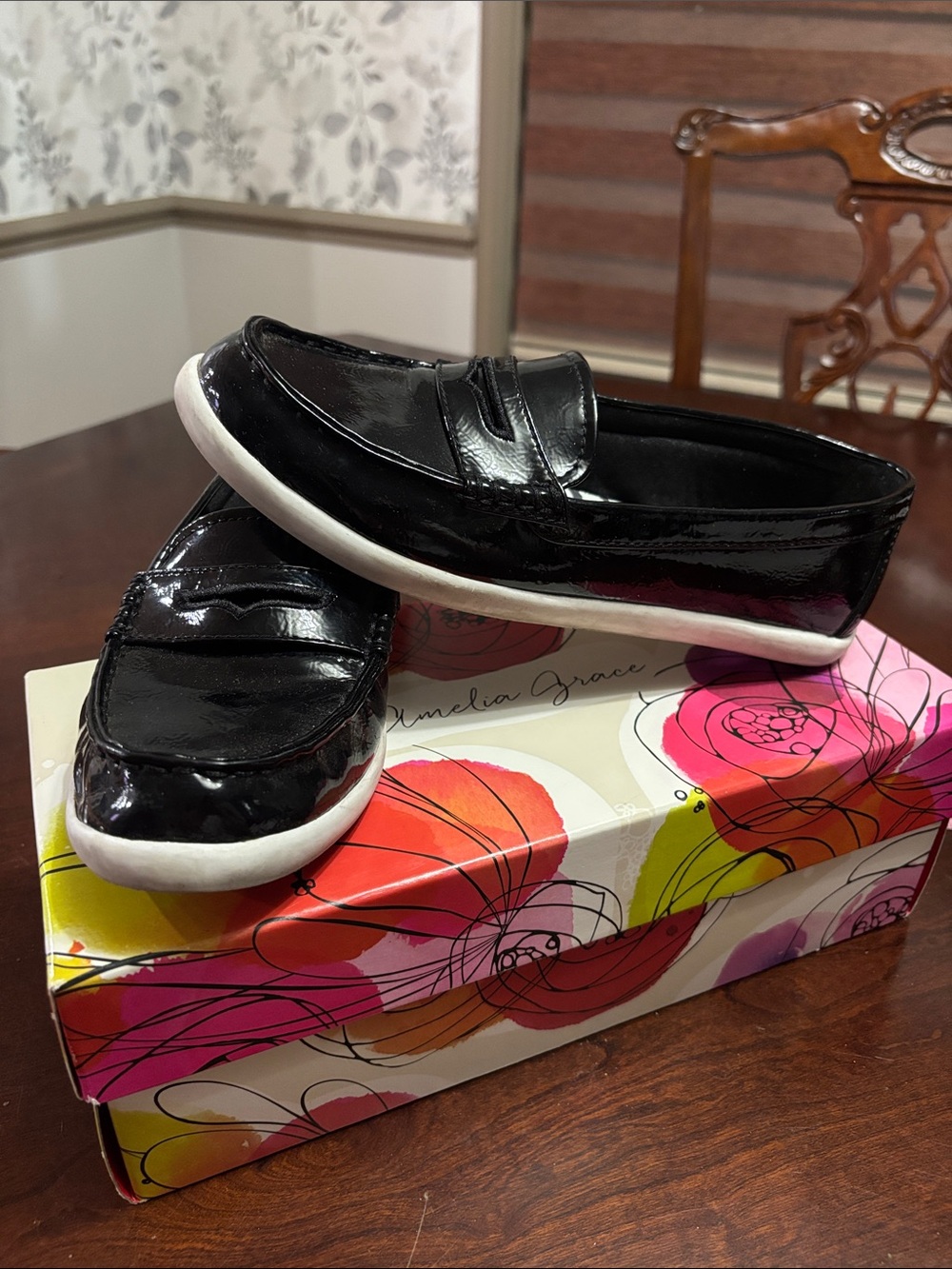 Black Patent Slip-On Loafers for Women